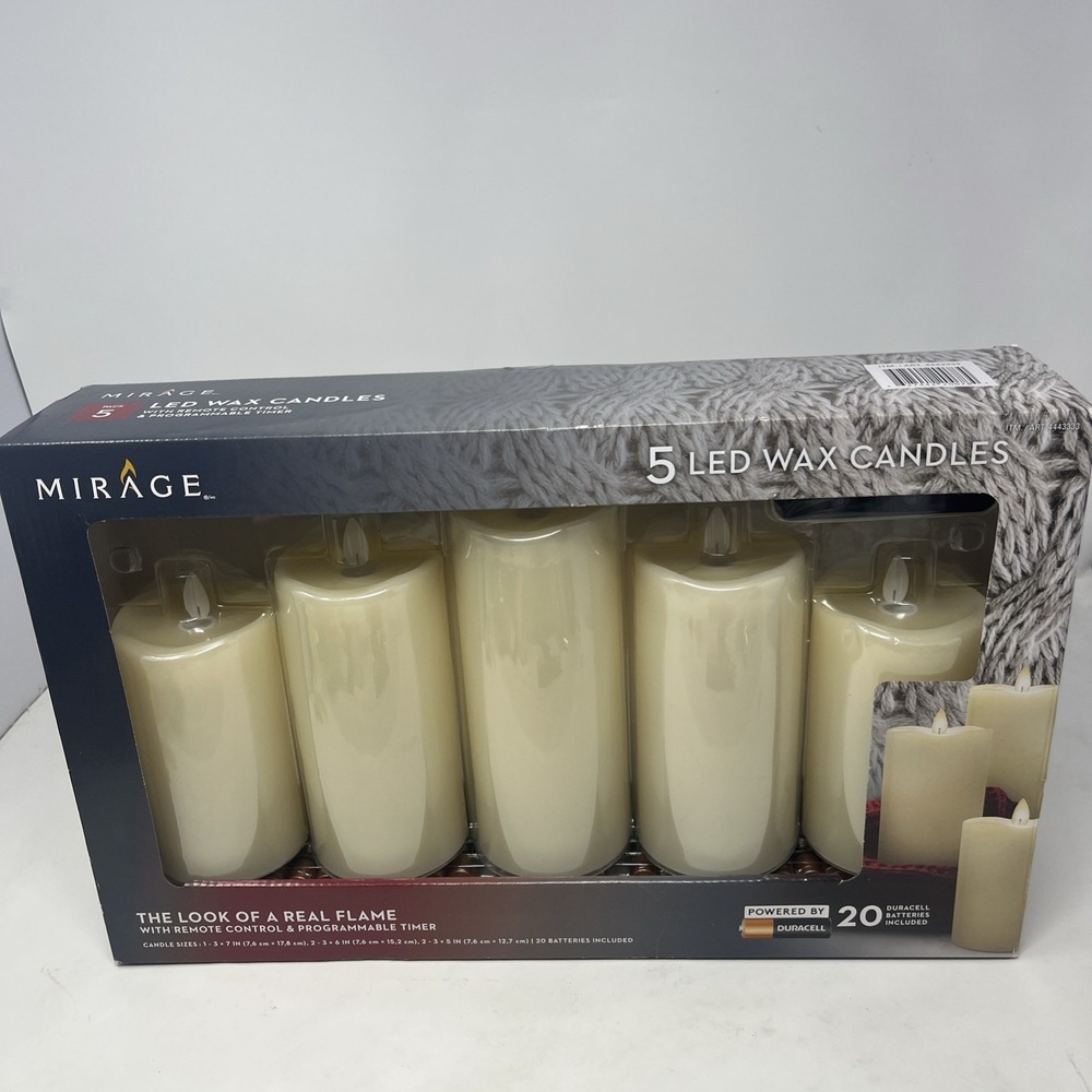 MIRAGE 5 LED Wax Candles with Remote & Timers 20 Duracell Batteries, New  Sealed